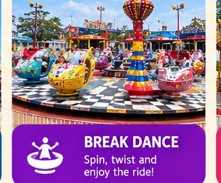 Colorful spinning breakdance amusement ride